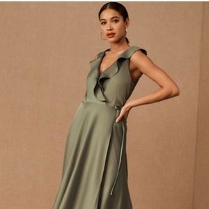 BHLDN Tansy Satin Charmeuse Maxi Dress - Moss (green) Size 6